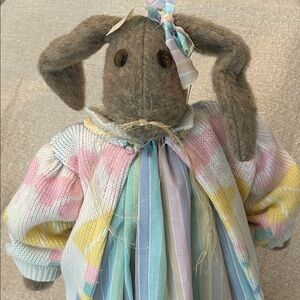 Vintage  Stuffed Bunny Pastel Dress Spring Sweater Easter Decoration Handmade